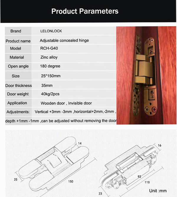 3D adjustable invisible door hinges